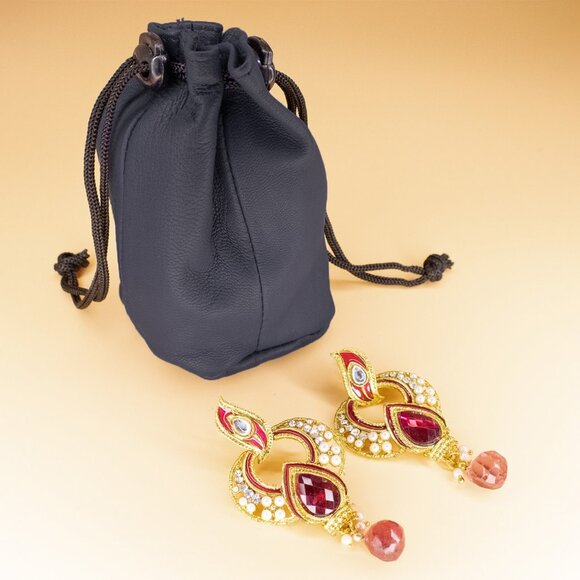 Genuine Leather Drawstring Jewellery Pouch for Women's - Picture 3 of 5